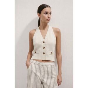 ME+EM Cashmere Cotton Halter Sweater Vest Large Cream Preppy Knit Top Minimalist